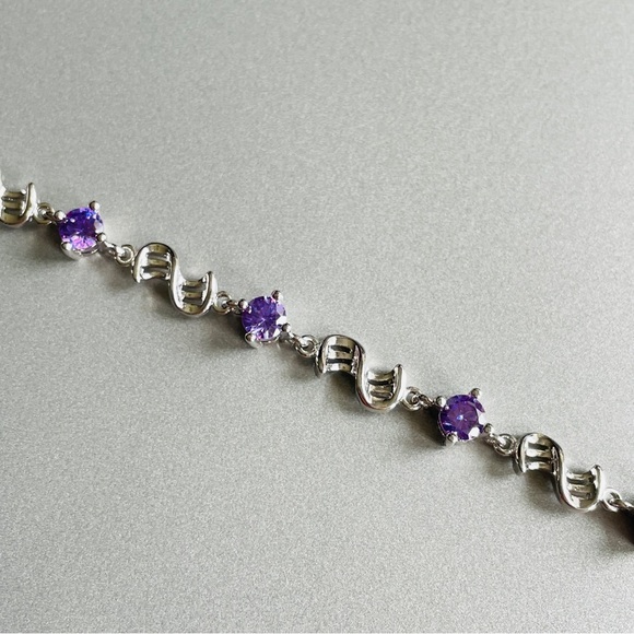 Amethyst CZ Sterling Silver Tennis Bracelet CHARMING - Picture 5 of 12